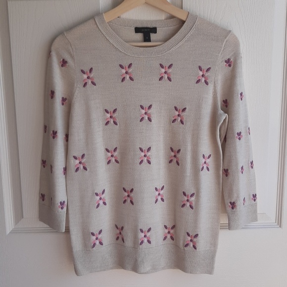 J. Crew Sweaters - J Crew Embroidered Flower Tippi Sweater Size Small